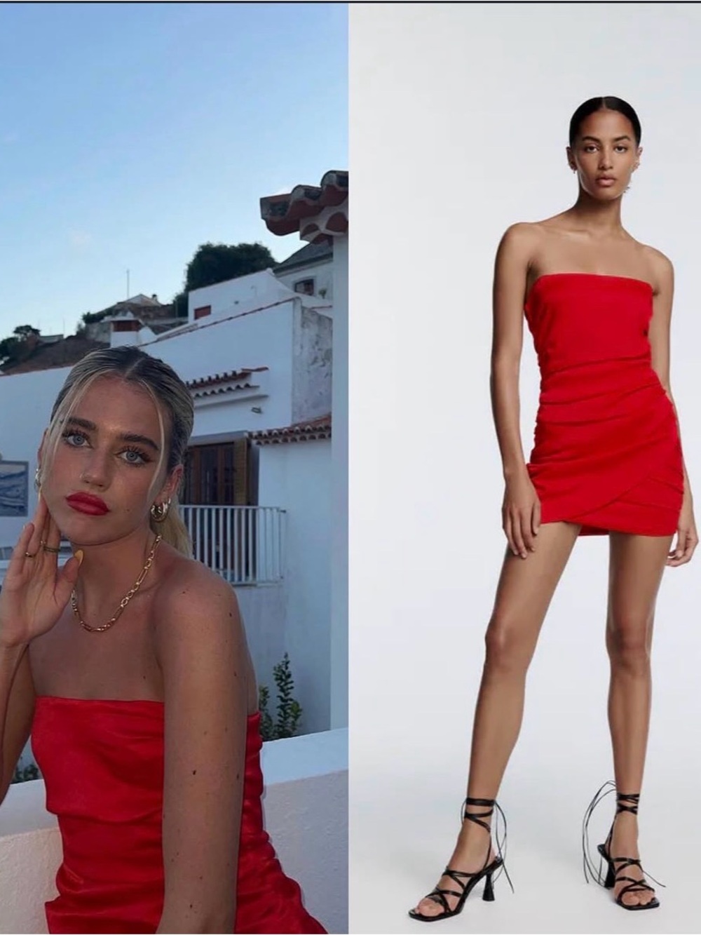 Zara Strapless Ruched Red Cocktail Dress